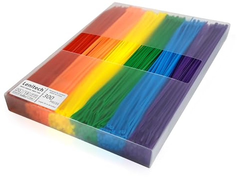 Lenitech 8 Inch Multi-Purpose Assorted Colored Cable Zip Ties, 300 Pieces