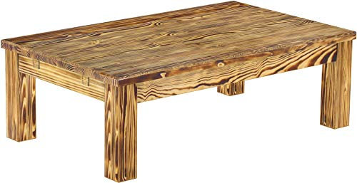 B.R.A.S.I.L.-Möbel Brasilmöbel Couchtisch Rio Classico 120x73 cm Pinie geflammt Wohnzimmertisch Holz Tisch Pinie Massivholz Stubentisch Beistelltisch Echtholz Größe und Farbe wählbar