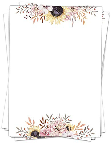 50 Blatt Briefpapier (A4) | Sonnenblumen | Motivpapier | edles Design Papier | beidseitig bedruckt | Bastelpapier | 90 g/m²