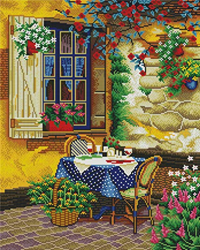 Abillyn Stickerei-Kreuzstich-Set, europäischer Stil, Häuschen mit aufgedrucktem Muster, Starter-Set (Cottage)