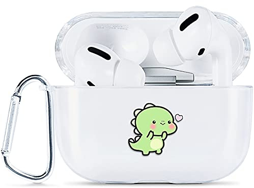 AKABEILA AirPods Pro Case fodral, kompatibelt med AirPod Pro skal transparent fodral AirPods Pro Case Case (LED synlig fram) karbinhake, stötskyddad fodral söta mönster, dinosaurie