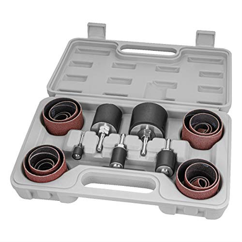 POWERTEC 71635 Kit de 25 tambours de ponçage pour perceuse avec tige de 1,4 cm et 1,2 cm, manchons de ponceuse de broche et étui de transport pour outils