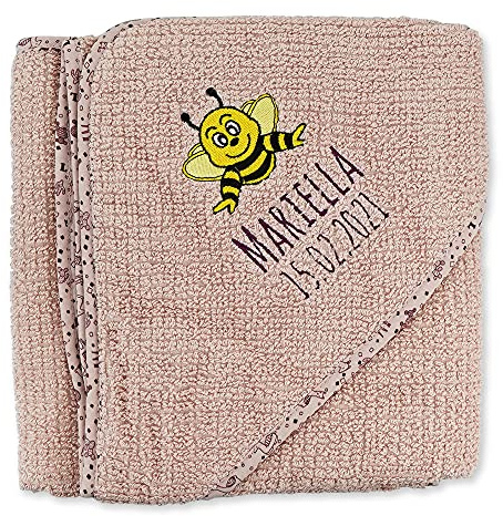 Wolimbo Bio Kapuzenbadetuch - Altrosa Lamas 100x100cm - personalisierbar - Badehandtuch - weiches Babyhandtuch - Geschenk zur Taufe, Geburt - 100% Baumwolle
