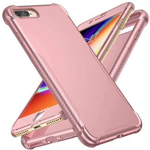 ORETECH Handyhülle für iPhone 7 Plus Hülle, iPhone 8 Plus Hülle, mit [2X Displayschutzfolie] 360 Grad Ganzkörper Schutzhülle Stoßfest Silikon Bumper Case Cover Hülle für iPhone 7 Plus/8 Plus,Roségold