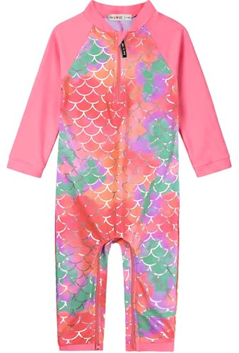weVSwe Costume da Bagno Bambina Manica Lunga Rash Guard Swim SPF 50+ Tuta Protezione Solare Bambino Squame di Pesce Rosa 6-12 Mesi
