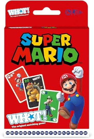 Waddingtons Number 1 Super Mario WHOT! Card Game, Take turns matching shapes, numbers, and characters including Mario, Luigi, Yoshi, Peach and Toad, educational travel game for ages 5 plus