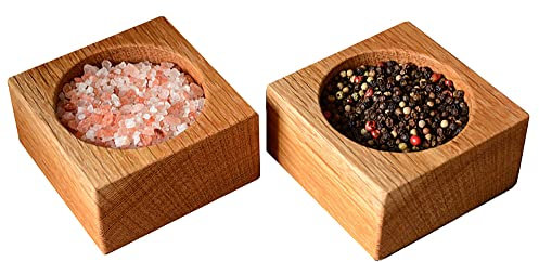 Hardwood Salt and Pepper Pinch pots handmade from repurposed, eco-friendly Oak. Salt Pig, Salt Cellar. 75mm holes.