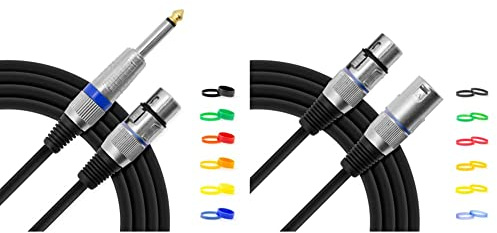 TIGER MIC6-06 6 Metre, 20 Foot Female XLR to 1/4 Inch Jack Microphone Cable with Interchangeable Coloured Loops