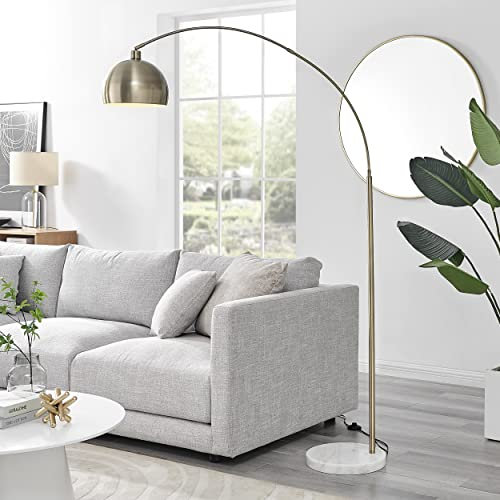 Furniturebox UK Lighting - Holden Gold Metal Floor Arc Standing Lamp Light (Including Bulb) - Modern Standing Lamp - White Marble, Gold Metal Arched Arm & Lampshade - Elegant & Simple