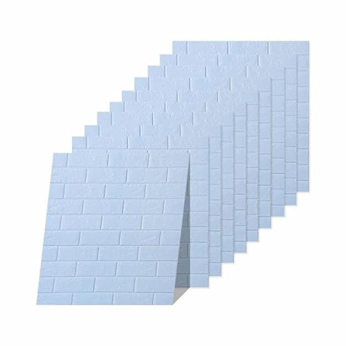 Euro Tische 10x Wandpaneele in 3D-Ziegelsteinoptik 77x70x0,5 cm selbstklebend - hellblau