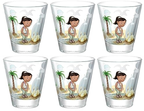LEONARDO HOME Bambini Avventura Trinkbecher-Set 6-teilig - Kindergläser mit Motiv aus hochwertigem Glas - Größe S, Inhalt 215 ml - 6er Set mit Motiv Dino, 044423