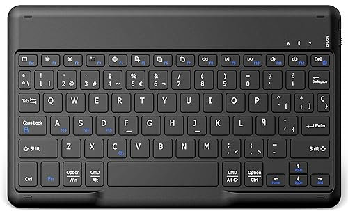 EasyAcc Teclado Bluetooth Inalámbrico, Español Teclado Súper Delgado para iPad A16/10/10.2 Pulgadas/iPad Pro/Air, para iOS iPad/Tablet Android Samsung, Huawei, Lenovo Tableta con Ñ, Negro