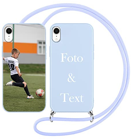 Yoedge Handykette Personalisierte Handyhülle für Apple iPhone XR Hülle mit Band Kordel 6,1,Selbst Gestalten/personalisiert mit Foto Bild Text Individuelle Schutzhülle Blau Cover für iPhone XR Case