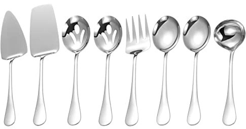 Stainless Steel Serving Utensils,8 Pcs Serving Set with Serving Spoons,Serving Fork,Soup Ladle,Lasagna Server,Pie Server,Polished Serving Utensil Set for Buffet Parties Home,Dishwasher Safe