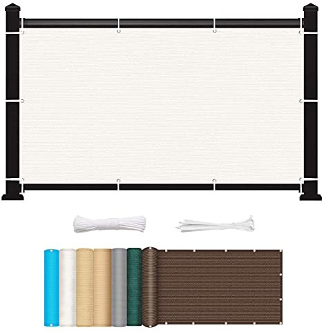 Balkonbespannung 60 x 550 cm Wind HDPE UV-Schutz Sonnenschutz Balkonbespannung mit Ösen und Kabelbinder für Garten Balkon Terrasse Outdoor, Weiß