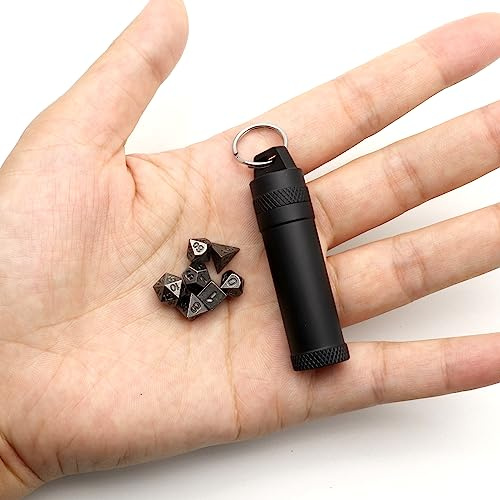 Haxtec Mini-Würfel-Set, winziges Metall-DnD-Würfel-Set mit Würfeletui, tragbar, antikes Eisen-Metallwürfel-Set für Schlüsselanhänger