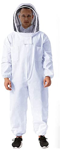 KOSDFOGE Professioneller Bienenanzug für Männer und Frauen, Bequem, Atmungsaktiv, Weiß, Doppelseitig, Große Tasche, Imker Outfit, Mehrere Größen für Hinterhof und Bienenhalter(L)