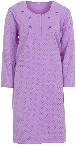 Zeitlos Camicia da notte da donna, termica, a maniche lunghe, con bottoni invernali, taglia M-XXL, lilla., XL