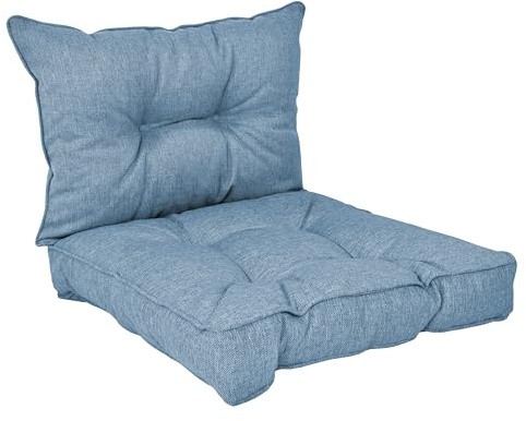 POKAR Loungekissen Stuhlkissen für Stuhl Rattanmöbel Gartenmöbel Kissen, 2er Set (1x Sitzkissen 50x50x10 cm + 1x Rückenlehne 50x40x10 cm), Blau