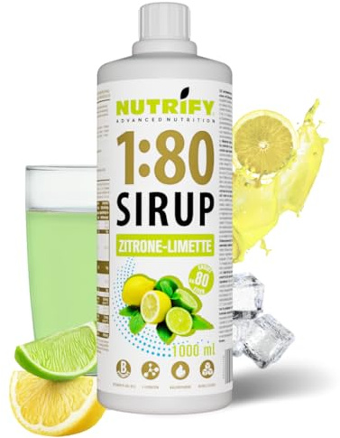 NUTRIFY Vital Fitness Drink 1:80 Jarabe 1 L – Lima, concentrado de bebidas con vitaminas y L-carnitina sin azúcar – da 80 litros de bebida deportiva baja en calorías, limón y lima, 1000 ml