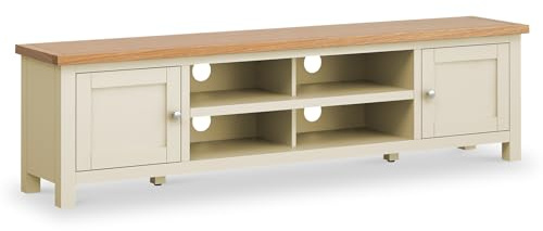 RoselandFurniture Farro Cream 180cm Extra Large TV Unit for Living Room | Fully Assembled, Wide Television Cabinet with Oak Top, Suitable for 65 Inch Screen, Classic British Style, H48cm W180cm D35cm