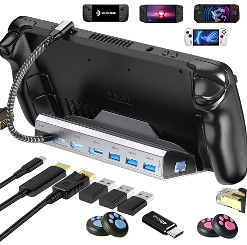 YCE Steam Deck Docking Station 3 Monitor 8 Port in 1 USB Hub with HDMI 2.0 4K@60Hz VGA,DP1.2 2 USB3.0 Ports,1000M,100W PD,VGA Steam Deck Accessories for Valve steam deck/Rog Ally/Switch/Legion Go