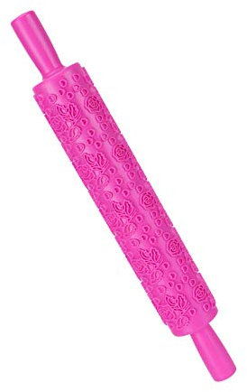Rullo per pasticceria, mattarello in plastica goffrata, per biscotti, pasticceria, decorazione torte, colore: rosa