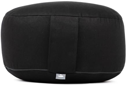 Bodhi Meditationskissen Rondo ECO | Yogakissen mit Bio Dinkelfüllung | Bezug aus 100% Baumwolle | Waschbarer Bezug mit praktischer Trageschlaufe | Höhe 20 cm (schwarz)