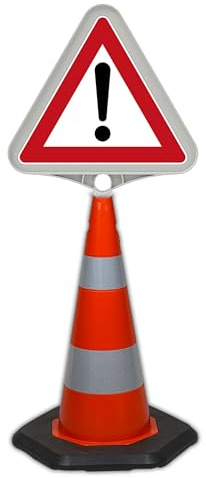 UvV ECOSign Leitkegel, Warnkegel mit Schild PVC 70 cm >3.5 kg schwer reflektierend (Gefahrenstelle VZ101)
