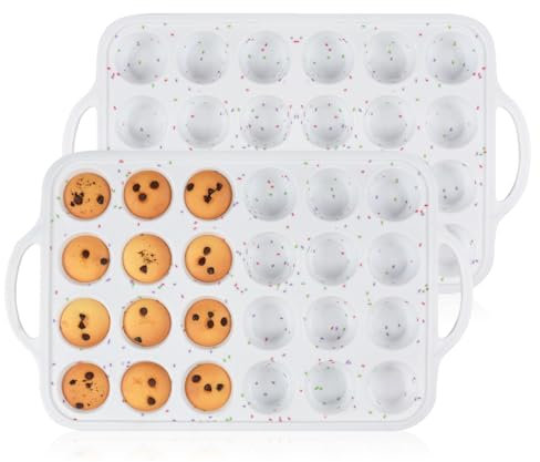CAKETIME Mini Muffin Pan, Metal Reinforced Frame Mini Cupcake Pans 24 Cups Nonstick Muffin Silicone Molds with Handle for Baking Muffins, Cupcakes, Egg Bites 2 Pack