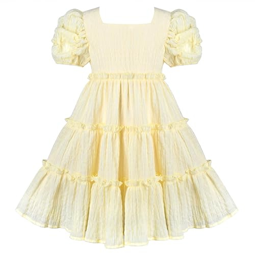 Sunny Fashion Ragazze Giallo Increspatura Strato Piazza Perdere Peso Puff Manicotto Estate Cotone 5 Anni