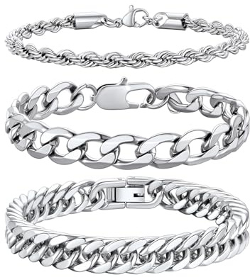 Richsteel Herren Edelstahl Armband Set, 2 Stück Herrenarmband, 3 Stück Herrenarmband, Schwarz/Stahl/Gold, 9/8/4mm Set Stapelbar, 19/21/23cm Länge, geeignet zum Verschenken