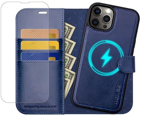 OCASE Abnehmbare Hülle Kompatibel für iPhone 12 Pro Max Handyhülle 2-IN-1 [Magnetische Hülle] [Kabelloses Laden] [Kartenfach] RFID Schutzhülle Etui KlappHülle (2in1) Blau