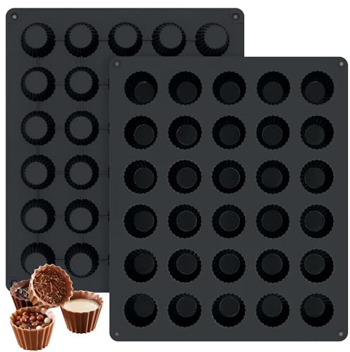 2pcs Peanut Butter Cup Molds 30-Cup Butter Bites Mold Silicone Chocolate Candy Mold for Fat Bomb Chocolate Mini Peanut Butter Cup