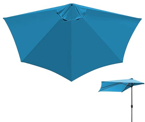 Btstil Demi-parasol de rechange, 5 baleines semi-circulaires, housse de rechange pour parasol, pour appartement, véranda, maison de ville, bleu