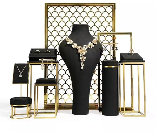 asdchZen Schmuck-Display-Mannequin Schwarz Leder-Set Schmuck Büste Halskette Mannequin Büste Display-Ständer Für Armbänder Ohrringe Ringe,Suit 6,One Size