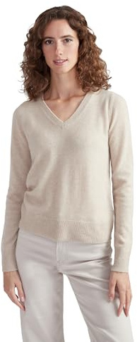 Style & Republic Pull élégant à col en V en cachemire pour femme en 100 % cachemire - Votre pull en tricot douillet de qualité supérieure pour des moments élégants d'automne et d'hiver, sable, L