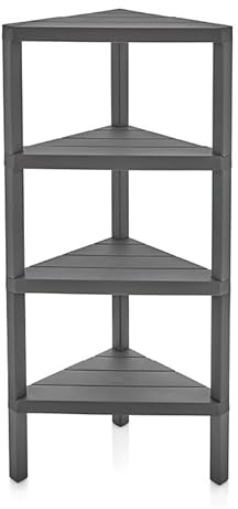 DIVCHI 4 Tier Corner Shelf Triangle Space-Saving Freestanding Shelving Unit | Storage Shelves | Display Rack | Bookcase | Kitchen Stand | Living Room Organiser | Bedroom Bookshelf (Grey)