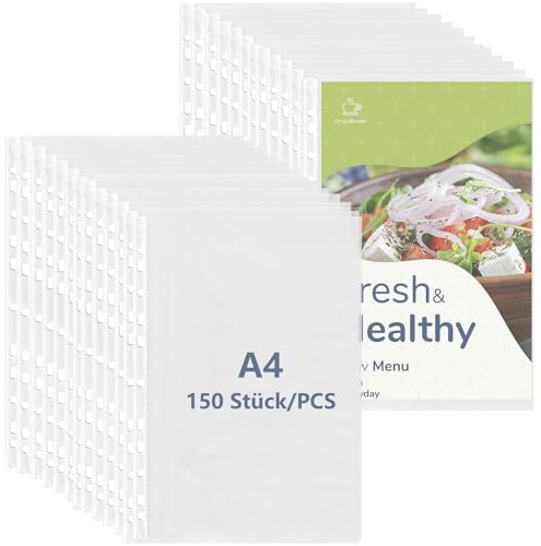 Oungy 150 Stück Prospekthüllen A4 Glasklar, 60 my Extra Dick Klarsichthüllen A4 Glasklar, Klarsichtfolien A4 Glasklar zum Schutz von Papier, Akten, Glassichtshüllen Din A4 ideal für Ordner Ringbücher