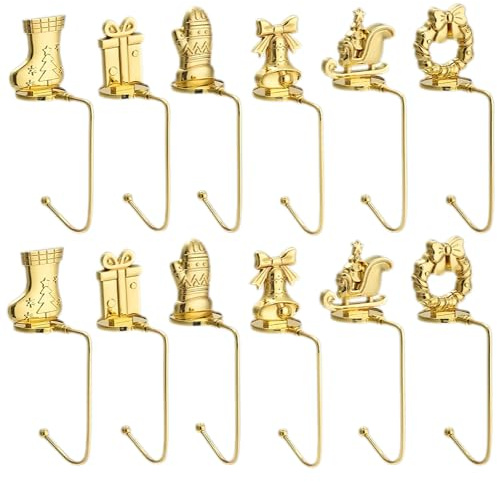 6 Stück Weihnachtsstrumpf Haken Gold Metall Weihna chtsstrumpf Halter Kamin Haken Set Weihnachtsstrumpf Aufhänger für Kamin rutschfeste stabile Kaminsims-Strumpfhaken für Weihnachtsdeko Party Zuhause