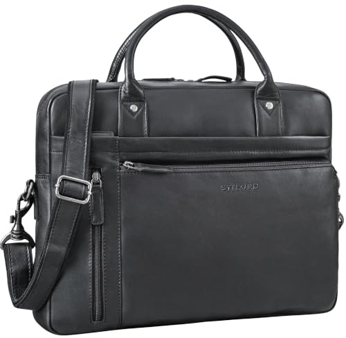STILORD Jared Laptoptasche 16 Zoll Leder Herren - hochwertige Business Aktentasche aus Echtleder - Arbeitstasche zum umhängen - Businesstasche mit vielen Fächern Ledertasche Farbe:schwarz
