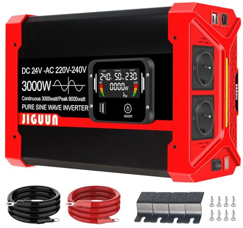 JIGUUN 3000W/9000W Convertisseur 24V 220V Pur Sinus Onduleur transformateur