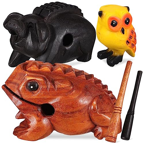 SHOWERORO 3 Stück Holz Tiertonblock Musikinstrument Kröte Schwein Eule Klangblock Für Musikunterricht Kindergarten Dekoration
