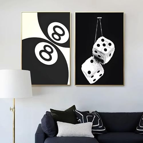 JIANGSHANDAIYOUCAIREN Schwarz und Weiß No.8 Ball Art Poster Billard Club Theme Wall Art Leinwandbild Malerei Print Wohnzimmer Korridor Home Decor Kein Rahmen-A_30x40cmX2