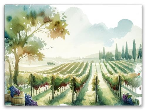 Weinberg Schneidebrett in 39x28cm Glas Perfekt für Weinliebhaber Schneidebrett in 39x28cm mit Weinberg-Motiven ideal für Vinothek Garten und