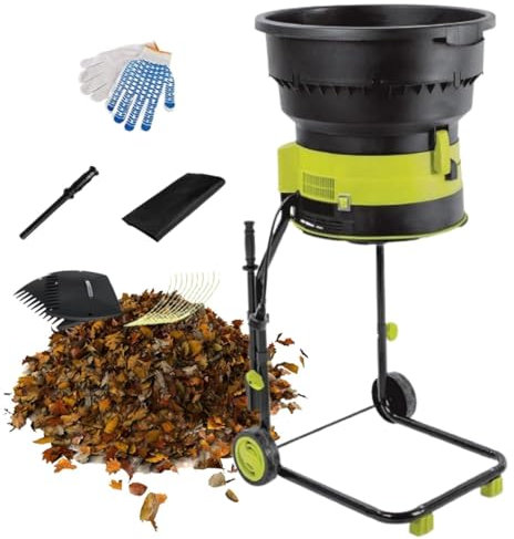 Trituradora de jardín con ruedas y bolsa de almacenamiento, trituradora eléctrica de 2500 W, 8000 rpm, diámetro del embudo de 54 cm, tamaño de corte ajustable para hojas de jardín, abono,30M