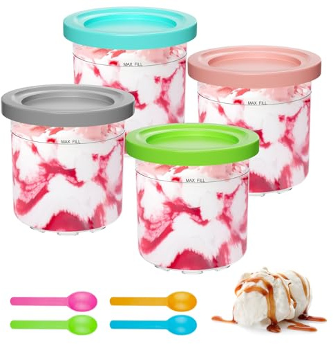 Luazvilkpsar 4 stycken Creami Behälter för Ninja Creami-glassmaskin, Ice Cream Behälter kompatibel med NC301 NC300 NC299AMZ, 16 oz ishällare, tillbehör BPA-fri, diskmaskinssäker