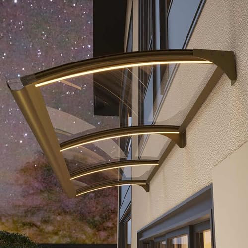 HARELA Auvent De Porte D'entrée, Auvent D'extérieur Abri Contre La Pluie, Toit Marquise en Polycarbonate Protection Contre Pluie Neige UV, Marquise De Porte Et Fenêtres(Gold,100x200cm/39.4x78.7in)