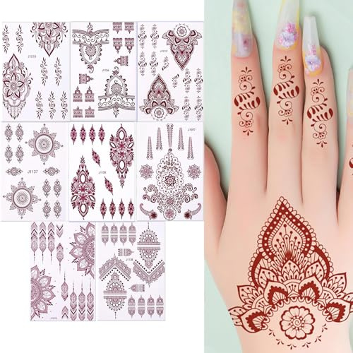 Juego de 8 hojas de pegatinas de tatuaje temporal, diseño de encaje, tatuajes falsos para adultos, mujeres y niñas, arte corporal para cara, brazos y piernas