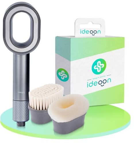 ideoon Duschkopf mit Filter 3-in-1 Wasserspar - Inkl. Bürste & Schwamm - 2 x Premium-Wasserfilter - Eleganter Duschkopf zum Wasser sparen & filtern